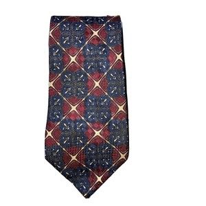 Bill Robin Son Tie Blue, Red, Ivory And Mustard Pattern Silk Necktie 55 x 3.75